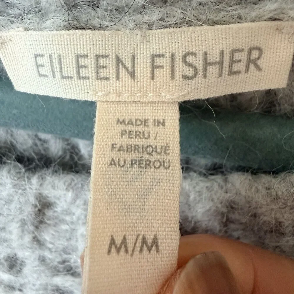 Eileen Fisher Alpaca Sweater M Gray Chunky Knit Peru Boxy Cozy Minimalist Luxury